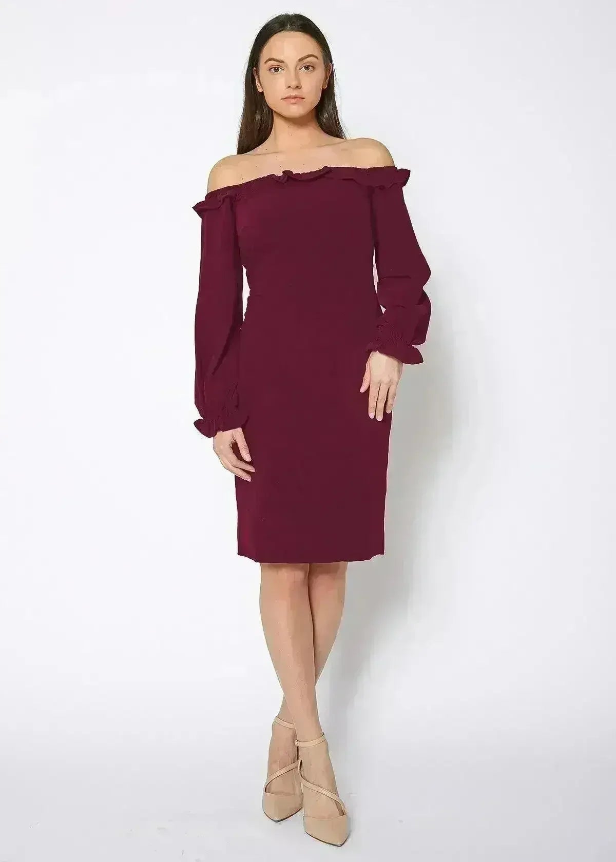 Women's Off Shoulder Bodycon Dress In Red - Femstylo