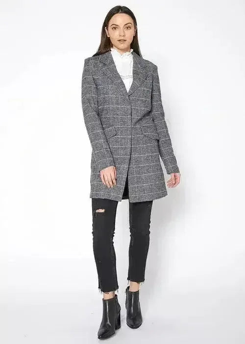 Women's Notch Collar Longline Jacket In Paprika - Femstylo