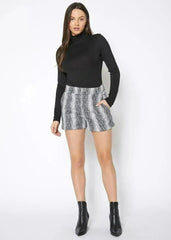 Women's Brushed Wool Shorts In Black Ivory - Femstylo