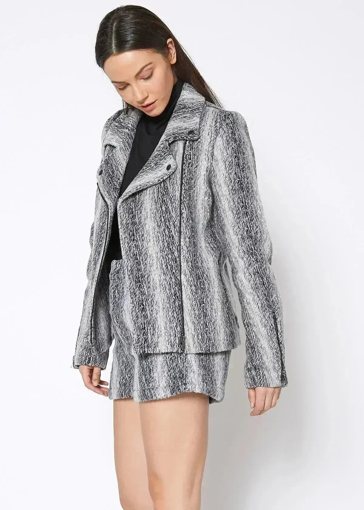 Women's Brushed Wool Moto Jacket - Femstylo