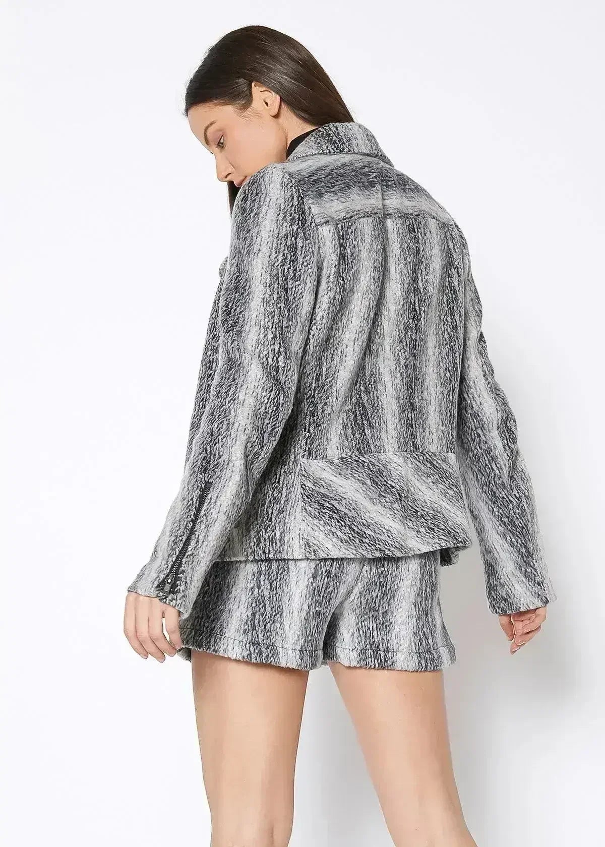 Women's Brushed Wool Moto Jacket - Femstylo