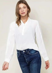 Women's Mandarin Collar Shirt Blouse In Ivory | Femstylo - Femstylo
