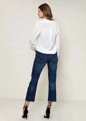 Women's Mandarin Collar Shirt Blouse In Ivory | Femstylo - Femstylo