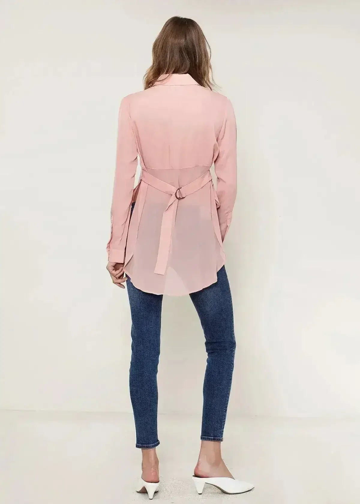 Women's Belted Hi-lo Blouse In Peach Apricot | Femstylo - Femstylo