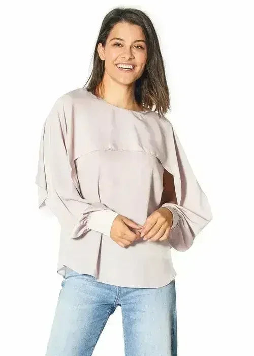 Long Open Sleeve Blouse in Pink Chiffon | Femstylo - Femstylo