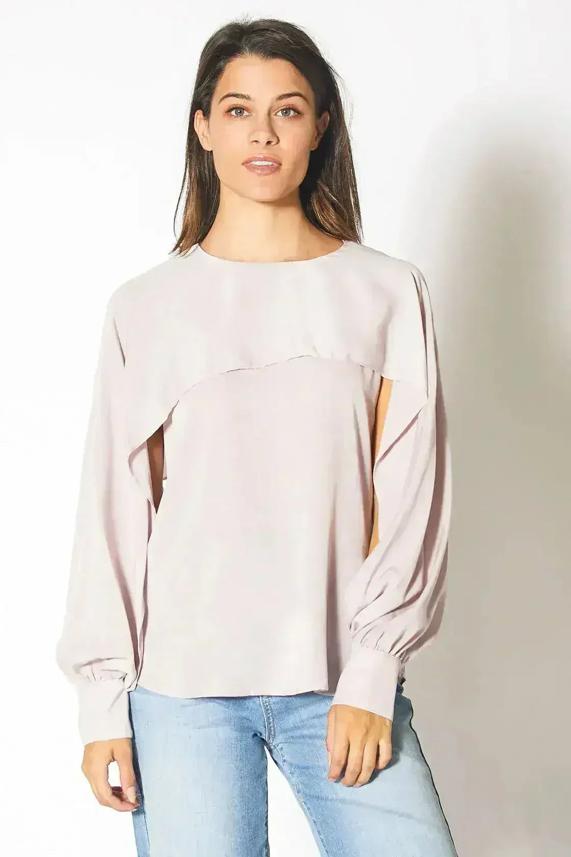 Long Open Sleeve Blouse in Pink Chiffon | Femstylo - Femstylo