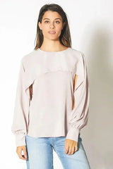 Long Open Sleeve Blouse in Pink Chiffon | Femstylo - Femstylo
