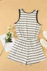 Whit Black Striped Sleeveless Lounging Romper - Femstylo
