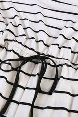 Whit Black Striped Sleeveless Lounging Romper - Femstylo