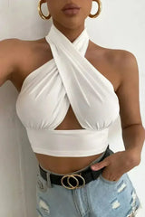 White Cross Front Halter Neck Underbust Top - Femstylo