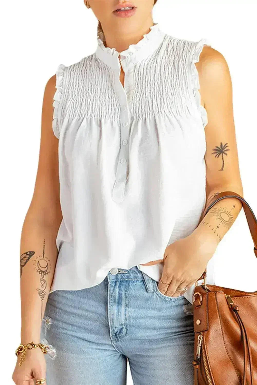 White Mock Neck Tank Top - Femstylo