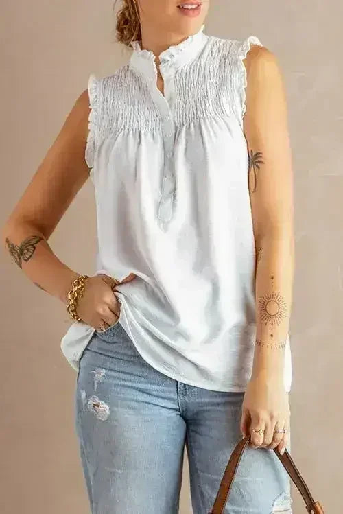 White Mock Neck Tank Top - Femstylo