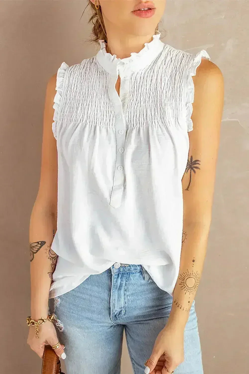 White Mock Neck Tank Top - Femstylo