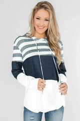 White Color Block Classic Pullover Drawstring Hoodie For Women - Femstylo