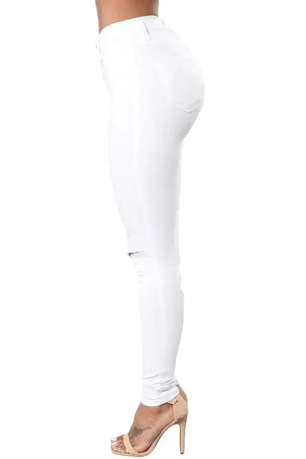 White Trendy Slit Knee Denim Pants - Femstylo