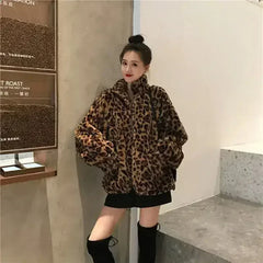 Winter Leopard Print Jacket Women's Stand collar Warm Parkas Outwear - Femstylo