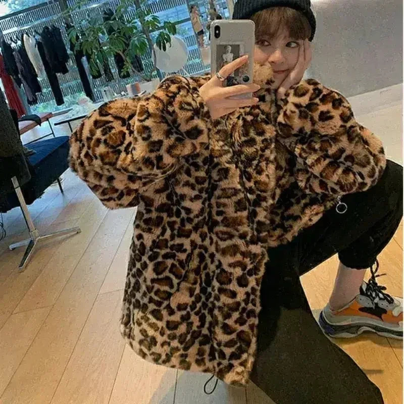 Winter Leopard Print Jacket Women's Stand collar Warm Parkas Outwear - Femstylo