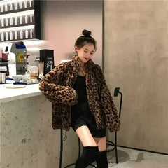 Winter Leopard Print Jacket Women's Stand collar Warm Parkas Outwear - Femstylo
