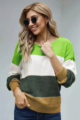 Winter Green Pullover Colorblock Sweater - Femstylo