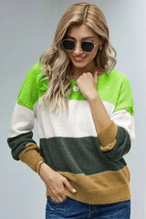 Winter Green Pullover Colorblock Sweater - Femstylo