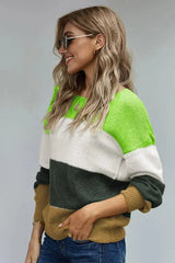 Winter Green Pullover Colorblock Sweater - Femstylo