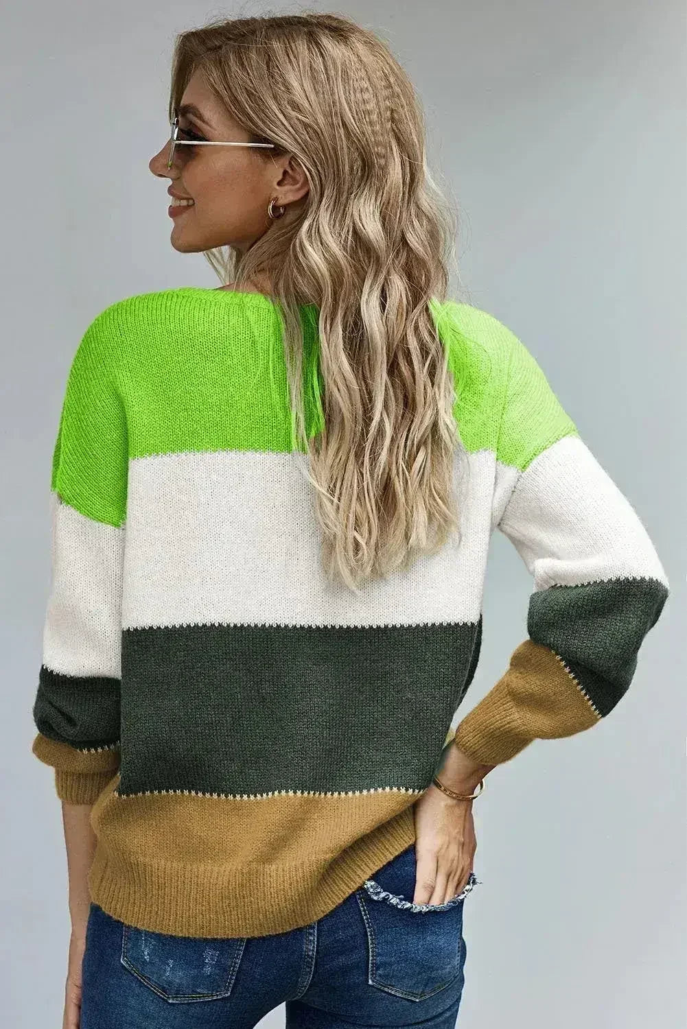 Winter Green Pullover Colorblock Sweater - Femstylo