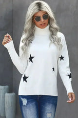 Turtleneck Star Print Sweater - Femstylo