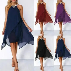 Black Cocktail Dress Summer Round Neck Fashion Chiffon Sleeveless - Femstylo