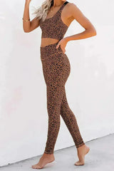 Women Brown Cheetah Print Sport Bra Pants Set - Femstylo