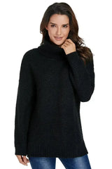 Women Black Cozy Long Sleeves Turtleneck Sweater - Femstylo