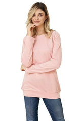 Women Gold Zip Detail Pink Pullover Sweatshirt - Femstylo