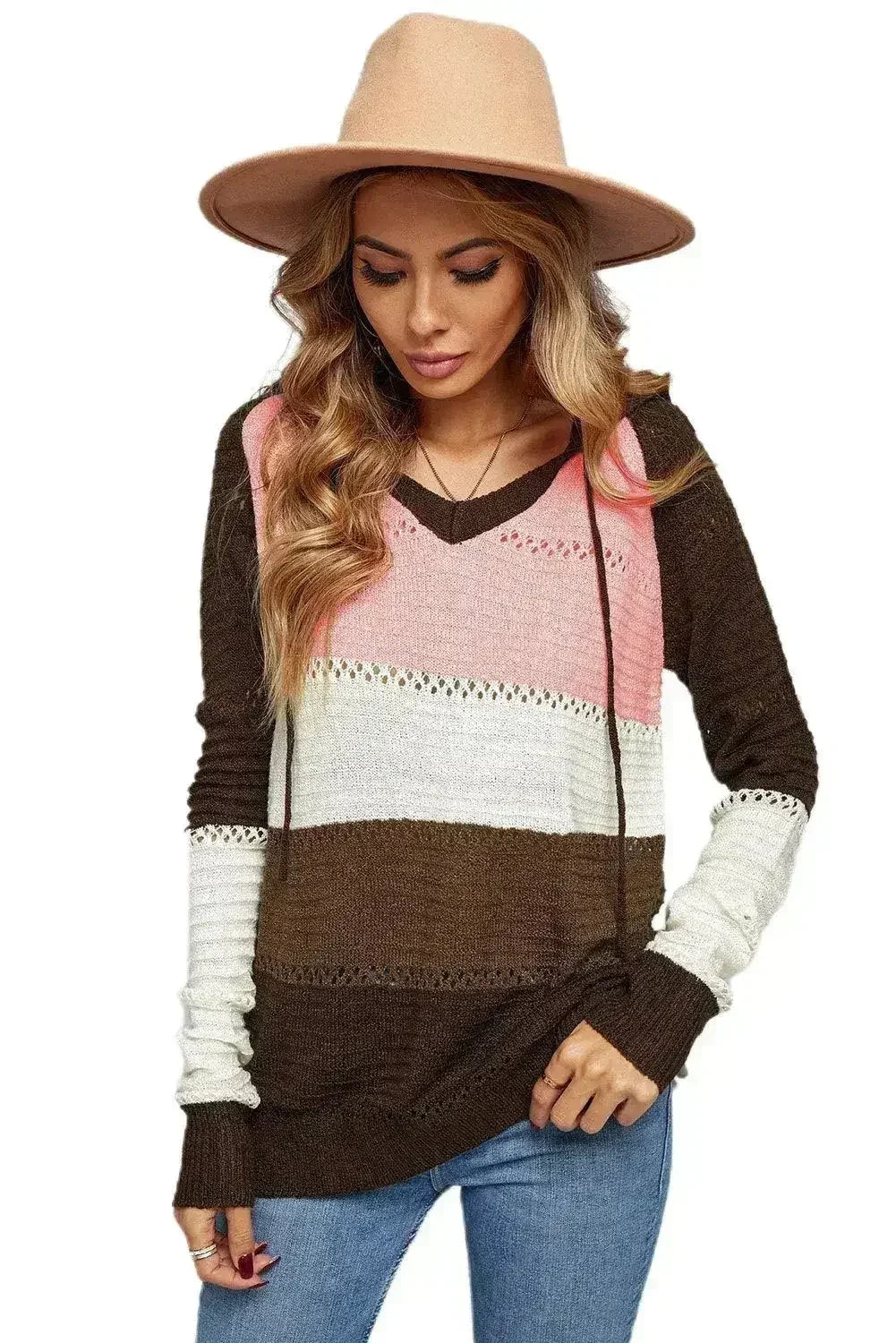 Women's Brown Beach Bonfire Knitted Hoodie - Femstylo