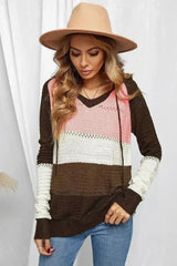 Women's Brown Beach Bonfire Knitted Hoodie - Femstylo