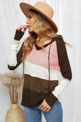 Women's Brown Beach Bonfire Knitted Hoodie - Femstylo