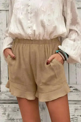 Khaki Flutter Shorts – Women Casual Pockets | Polyester-Spandex Blend - Femstylo