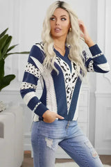 Women's Fashion Blue Animal Print Accent V Neck Sweater - Femstylo
