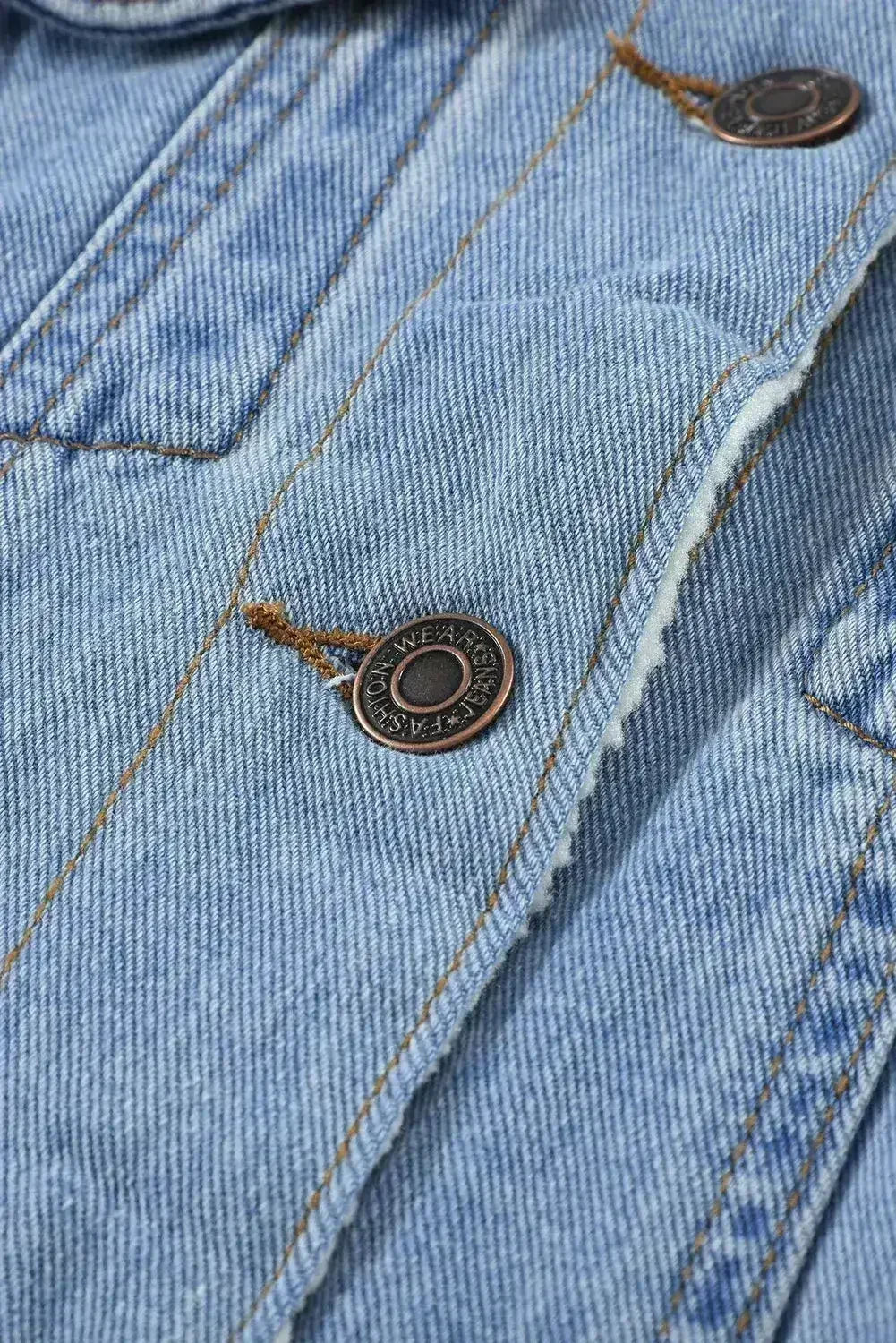 Womens Sky Blue White Sherpa Denim Splicing Buttoned Jacket - Femstylo