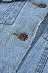 Womens Sky Blue White Sherpa Denim Splicing Buttoned Jacket - Femstylo