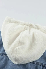 Womens Sky Blue White Sherpa Denim Splicing Buttoned Jacket - Femstylo