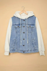Womens Sky Blue White Sherpa Denim Splicing Buttoned Jacket - Femstylo