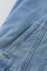 Womens Sky Blue White Sherpa Denim Splicing Buttoned Jacket - Femstylo