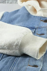 Womens Sky Blue White Sherpa Denim Splicing Buttoned Jacket - Femstylo