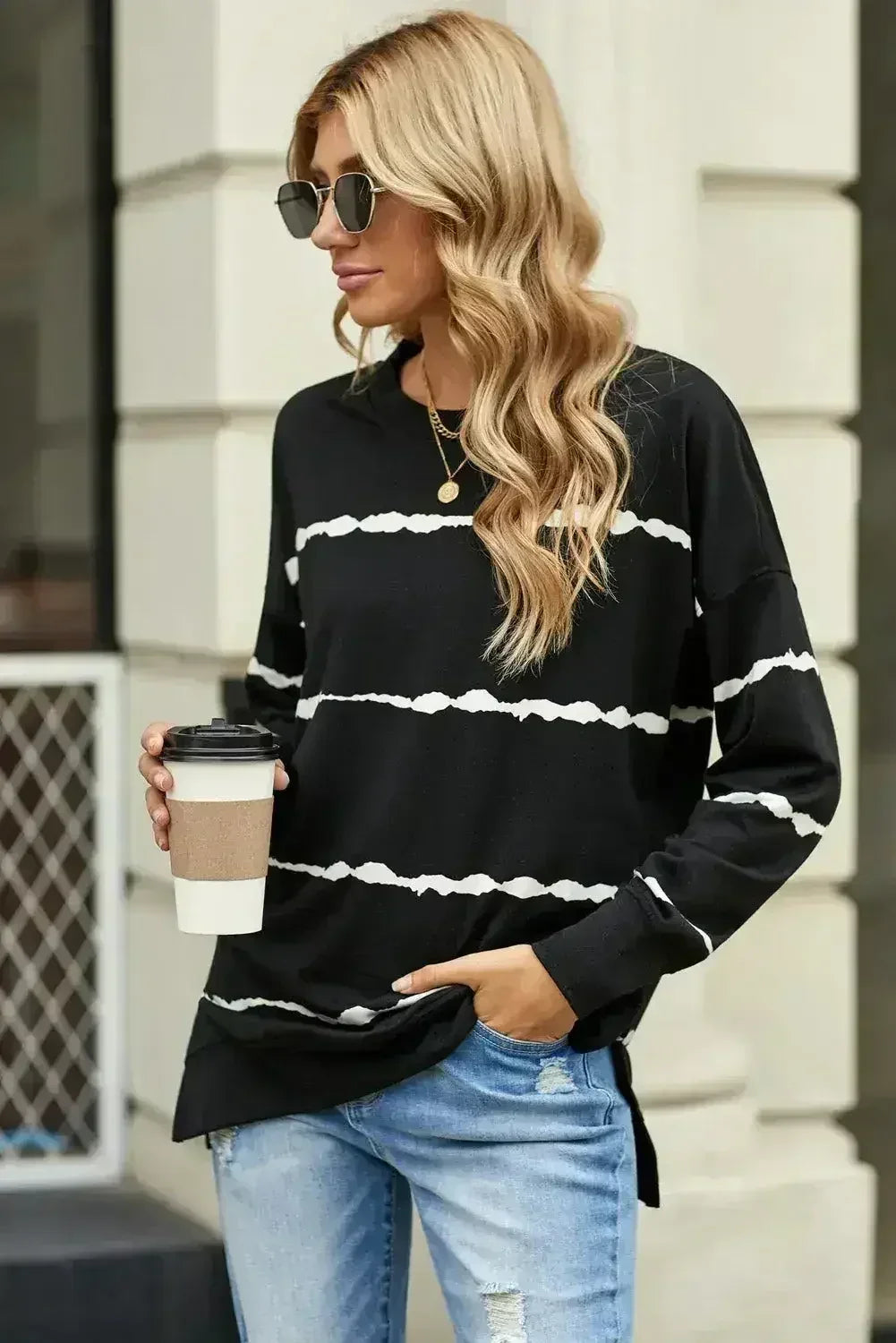 Womens Tie-dye Stripes Black Sweatshirt - Femstylo