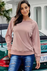 Womens Pink French Terry Cotton Blend Pullover Sweatshirt - Femstylo