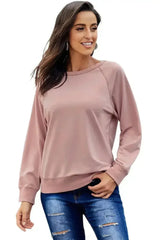 Womens Pink French Terry Cotton Blend Pullover Sweatshirt - Femstylo