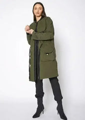 Women's Zip Up Long Utility Jacket In Olive - Femstylo