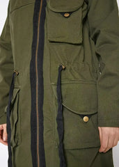 Women's Zip Up Long Utility Jacket In Olive - Femstylo