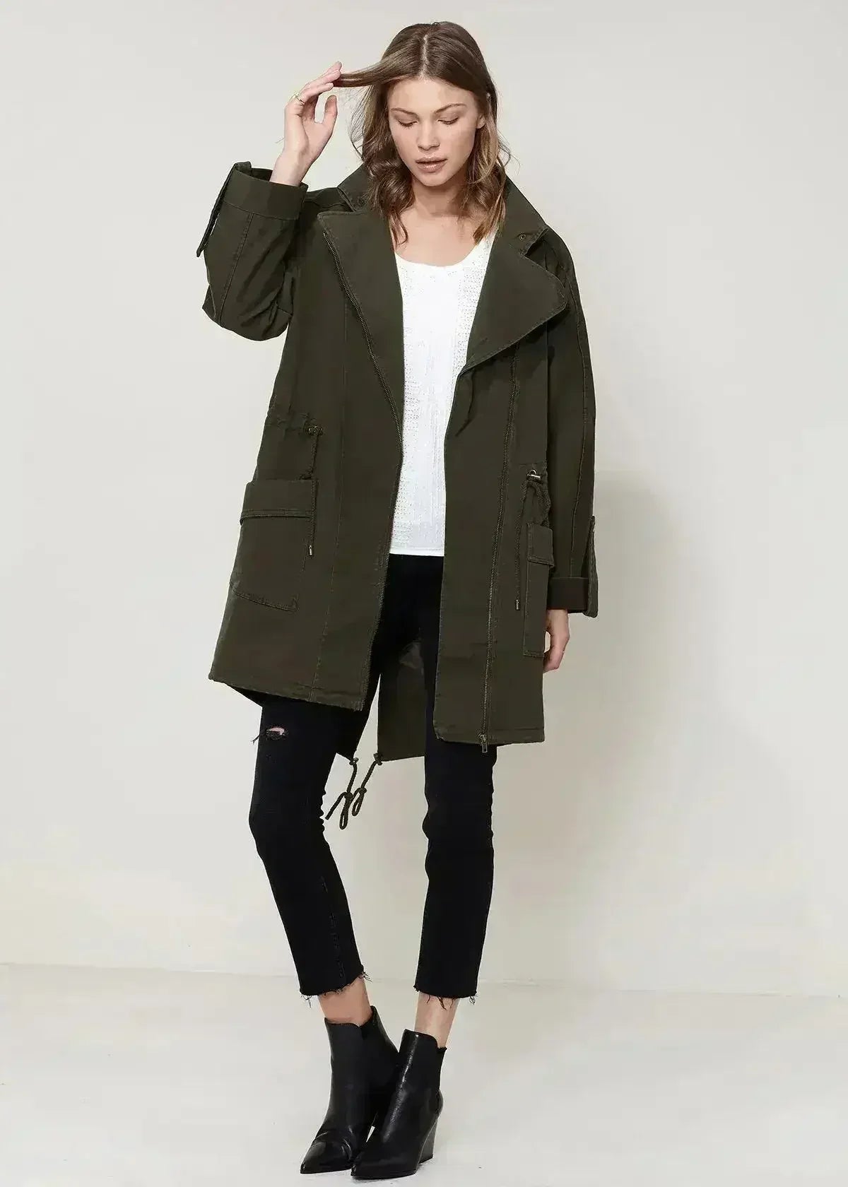 Women's Oversized Utility Jacket In Olive - Femstylo