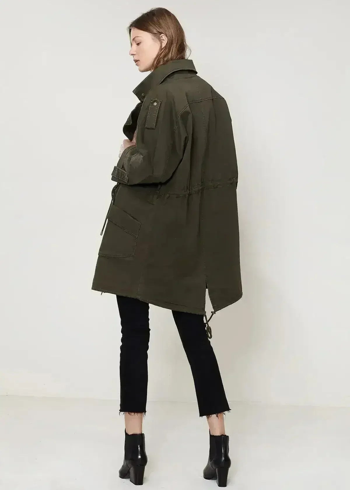 Women's Oversized Utility Jacket In Olive - Femstylo
