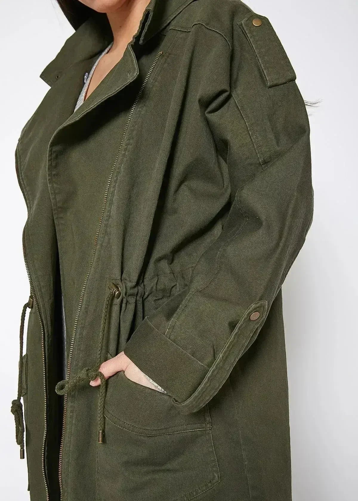 Women's Oversized Utility Jacket In Olive - Femstylo